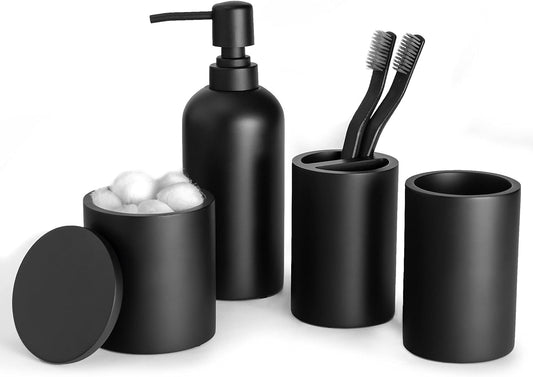 Premium Matte Black 4 Pcs Bathroom Accessory Set. Modern Decor Complete Bath Restroom Accessories Toothbrush Holder Set Juegos De Accesorios De Baño Essentials for Apartment House