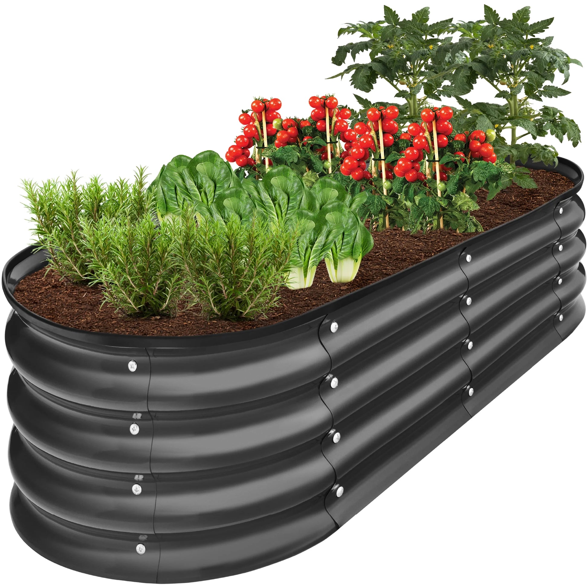 4X2X1Ft Outdoor Raised Metal Oval Garden Bed, Planter Box for Vegetables, Flowers - Wood Grain