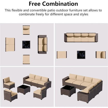 Patio Furniture Set Sofa 7-Pcs Wicker Sectional Sofa Set