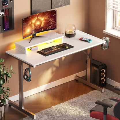 42 Inch LED Gaming Desk with Monitor Stand PC Computer Gamer Home Office Table in White