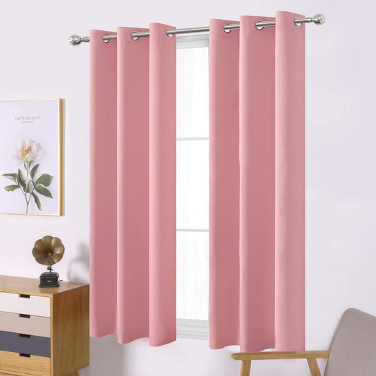 Baby Pink Blackout Curtains/42 X 63 Inch/Set of Two Panels Grommet Bedroom Curtains